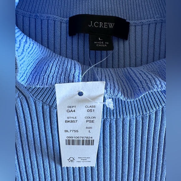 J. Crew Supersculpt Ruffle-Neck Mini Sweater Dress Pale Seascape Blue Womens LG - Picture 9 of 13